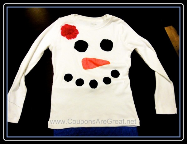 snowman shirt Create your own snowman or snowgirl shirt - you don't even need to sew (although that will make the shirt last much longer)