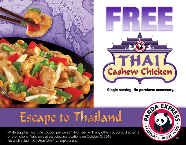 Panda Express Free Entree Free Single Serving of Thai Cashew Chicken