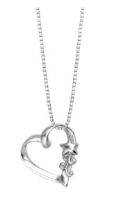 Sterling Silver Open Heart Pendant Necklace with Shooting Star,
