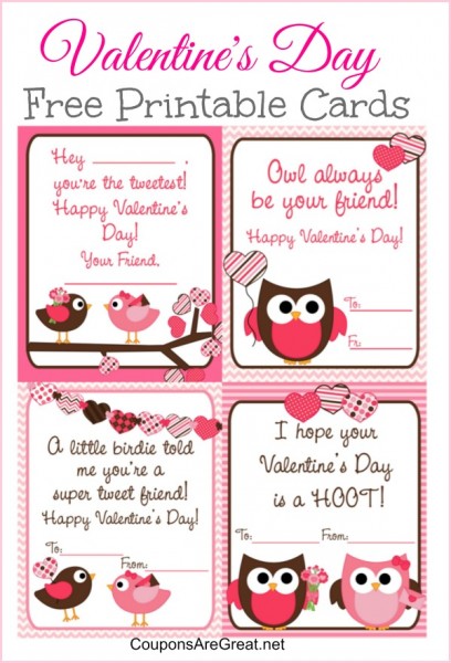 Free Printable Valentine s Day Cards For Kids With Owls And Birds