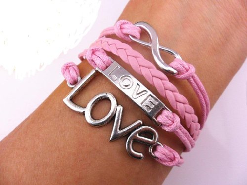 vintage love pink rope bracelet