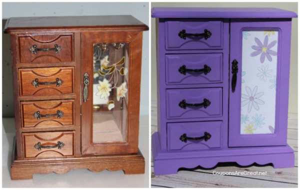 thrift store jewelry box makeover purple