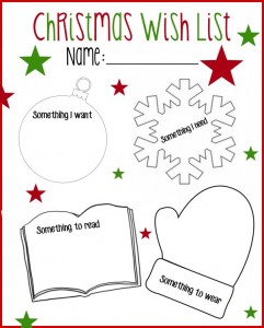Printable Christmas Wish List: Want, Read, Wear, Need