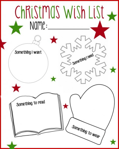Printable Christmas Wish List: Want, Read, Wear, Need